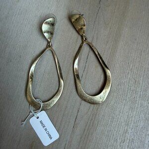 MarlaWynne HSN Hammered Metal Matte Gold Tone Modernist Dangle Earrings Boho 3"